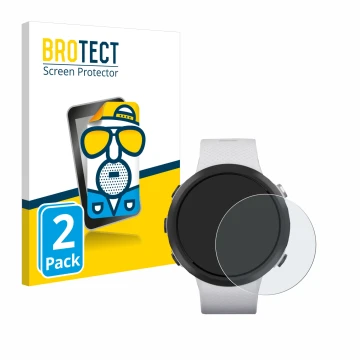 Front side of a product packaging with the brand logo BROTECT. Next to it is the device Garmin Swim 2 shown with the correspon