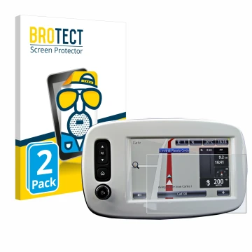 Front side of a product packaging with the brand logo BROTECT. Next to it is the device TomTom Smart 453 2018 shown with the c