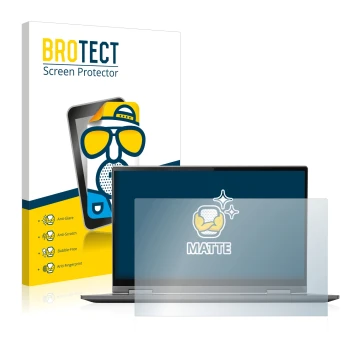 Front side of a product packaging with the brand logo BROTECT. Next to it is the device Lenovo Yoga C740 14