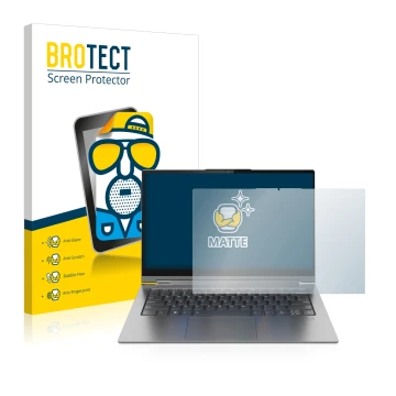 Front side of a product packaging with the brand logo BROTECT. Next to it is the device Lenovo Yoga C940 14