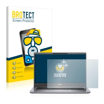 Front side of a product packaging with the brand logo BROTECT. Next to it is the device Dell Latitude 7300 shown with the corr