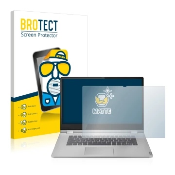 Front side of a product packaging with the brand logo BROTECT. Next to it is the device Lenovo IdeaPad C340 15