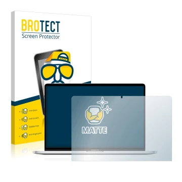 Front side of a product packaging with the brand logo BROTECT. Next to it is the device Apple MacBook Pro 16
