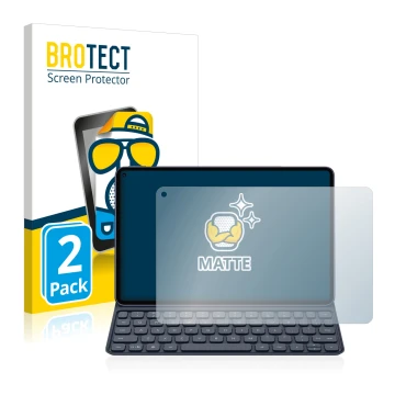 Front side of a product packaging with the brand logo BROTECT. Next to it is the device Huawei MatePad Pro (2019) shown with t
