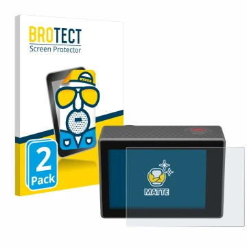 Front side of a product packaging with the brand logo BROTECT. Next to it is the device Akaso V50 Elite shown with the corresp