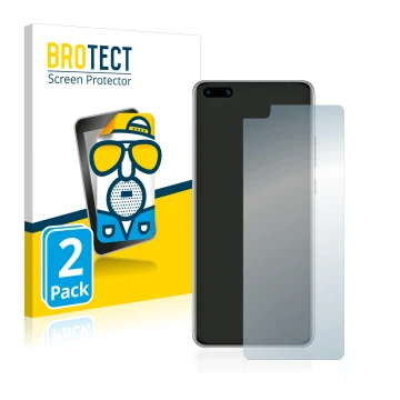 Front side of a product packaging with the brand logo BROTECT. Next to it is the device Huawei P40 shown with the correspondin