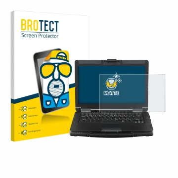 Front side of a product packaging with the brand logo BROTECT. Next to it is the device Panasonic Toughbook FZ-55 Touch shown 