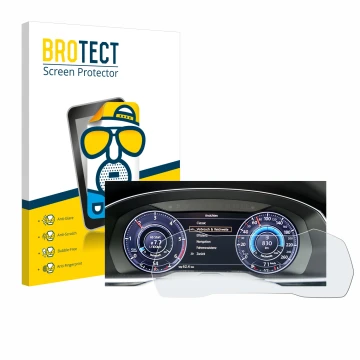 Front side of a product packaging with the brand logo BROTECT. Next to it is the device Volkswagen Passat Active Info Cockpit 
