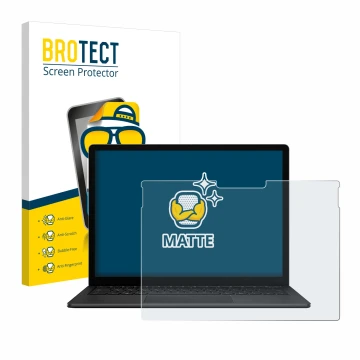 Front side of a product packaging with the brand logo BROTECT. Next to it is the device Microsoft Surface Book 3 13.5