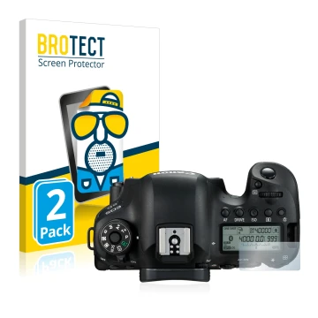 Front side of a product packaging with the brand logo BROTECT. Next to it is the device Canon EOS 6D (top plate display) shown