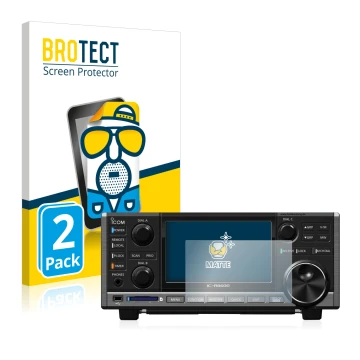 Front side of a product packaging with the brand logo BROTECT. Next to it is the device Icom IC-R8600 shown with the correspon