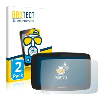 Front side of a product packaging with the brand logo BROTECT. Next to it is the device TomTom Go Professional 6200 shown with