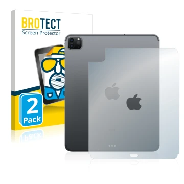 Front side of a product packaging with the brand logo BROTECT. Next to it is the device Apple iPad Pro 11