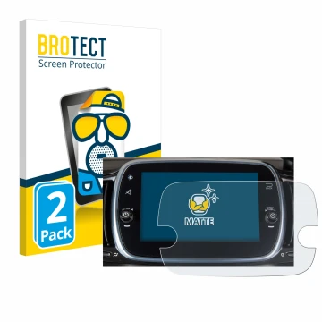 Front side of a product packaging with the brand logo BROTECT. Next to it is the device Fiat 595 Abarth Uconnect 7