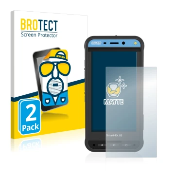 Front side of a product packaging with the brand logo BROTECT. Next to it is the device Ecom Smart-Ex 02 DZ1 shown with the co