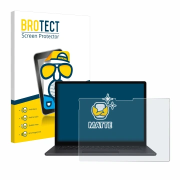 Front side of a product packaging with the brand logo BROTECT. Next to it is the device Microsoft Surface Book 3 15