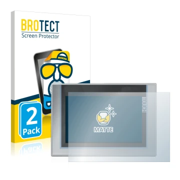 Front side of a product packaging with the brand logo BROTECT. Next to it is the device Siemens Simatic TP1200 Comfort shown w