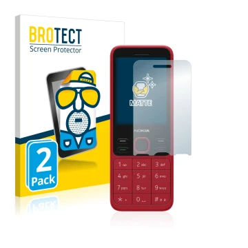 Front side of a product packaging with the brand logo BROTECT. Next to it is the device Nokia 150 2020 shown with the correspo