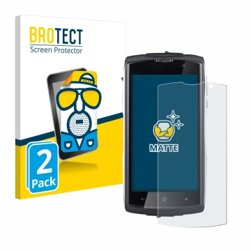Front side of a product packaging with the brand logo BROTECT. Next to it is the device GoClever Quantum 500 Steel shown with 