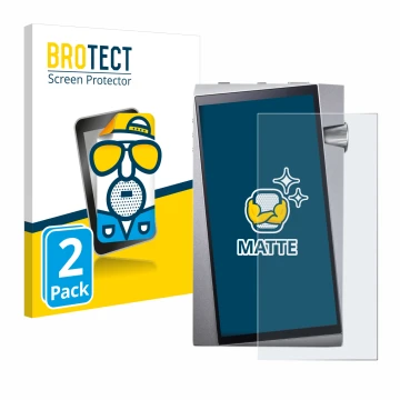 Front side of a product packaging with the brand logo BROTECT. Next to it is the device Astell&Kern A&norma SR25 shown with th