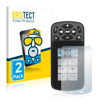 Front side of a product packaging with the brand logo BROTECT. Next to it is the device Minn Kota I-Pilot Link shown with the 