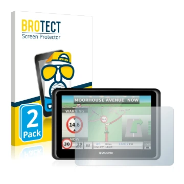 Front side of a product packaging with the brand logo BROTECT. Next to it is the device Snooper Truckmate S6900 shown with the