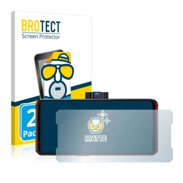 Front side of a product packaging with the brand logo BROTECT. Next to it is the device Lenovo Legion Duel shown with the corr