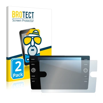 Front side of a product packaging with the brand logo BROTECT. Next to it is the device Volkswagen Tiguan Discover Media 8