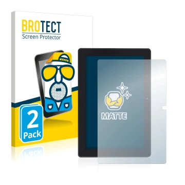Front side of a product packaging with the brand logo BROTECT. Next to it is the device Simbans Tangotab 10