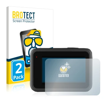 Front side of a product packaging with the brand logo BROTECT. Next to it is the device GoPro Hero 9 Black shown with the corr