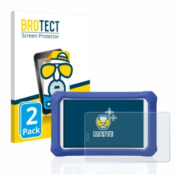 Front side of a product packaging with the brand logo BROTECT. Next to it is the device Clementoni Clempad 9 Plus shown with t