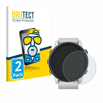 Front side of a product packaging with the brand logo BROTECT. Next to it is the device Garmin Forerunner 745 shown with the c