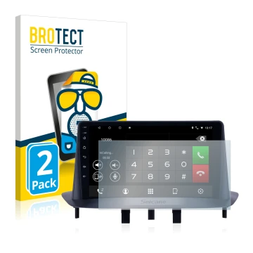 Front side of a product packaging with the brand logo BROTECT. Next to it is the device Pioneer AVH-Z5200DAB shown with the co