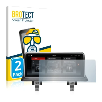 Front side of a product packaging with the brand logo BROTECT. Next to it is the device BMW 1 E88 2004-2013 VioVox 8251 10.25