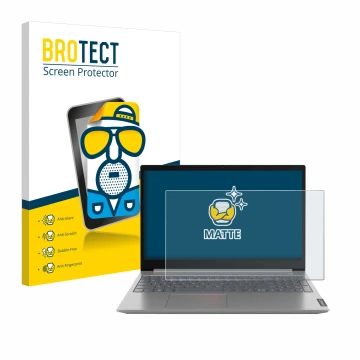 Front side of a product packaging with the brand logo BROTECT. Next to it is the device Lenovo ThinkBook 14 Gen 1 shown with t