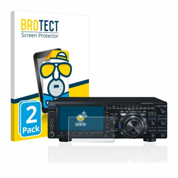 Front side of a product packaging with the brand logo BROTECT. Next to it is the device Yaesu FT-DX101D shown with the corresp