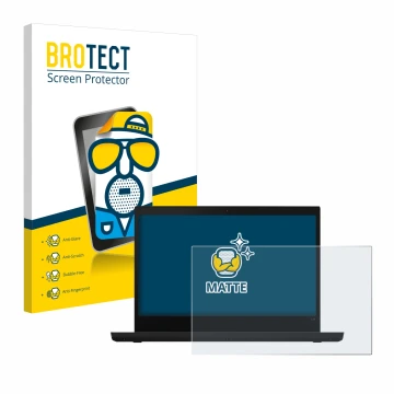 Front side of a product packaging with the brand logo BROTECT. Next to it is the device Lenovo ThinkPad L14 shown with the cor