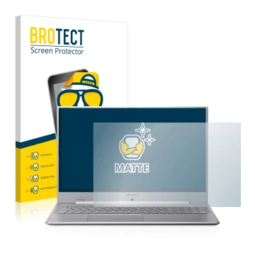 Front side of a product packaging with the brand logo BROTECT. Next to it is the device MEDION Akoya S17403 shown with the cor