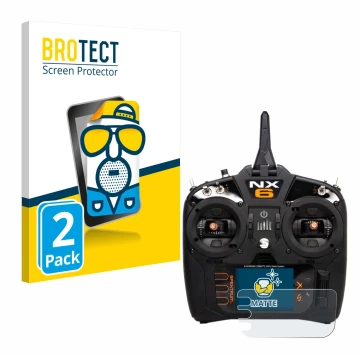 Front side of a product packaging with the brand logo BROTECT. Next to it is the device Spektrum NX10 shown with the correspon