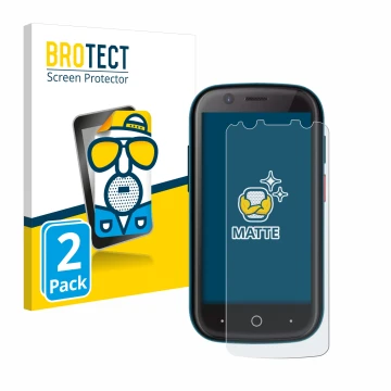 Front side of a product packaging with the brand logo BROTECT. Next to it is the device Unihertz Jelly 2 shown with the corres