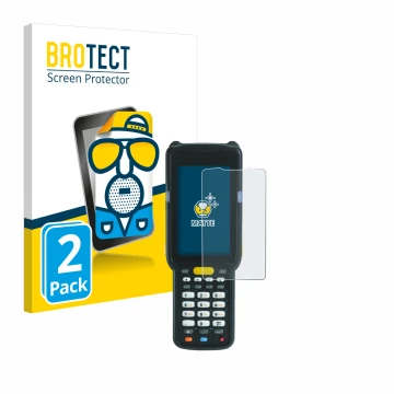 Front side of a product packaging with the brand logo BROTECT. Next to it is the device Zebra MC3300X shown with the correspon