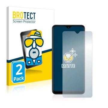 Front side of a product packaging with the brand logo BROTECT. Next to it is the device Blackview A80 Plus shown with the corr