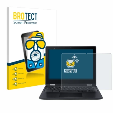 Front side of a product packaging with the brand logo BROTECT. Next to it is the device Acer Chromebook Spin 512 shown with th
