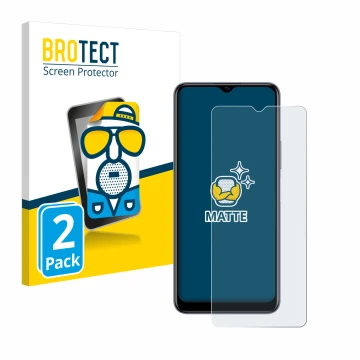 Front side of a product packaging with the brand logo BROTECT. Next to it is the device Vivo Y20G shown with the corresponding