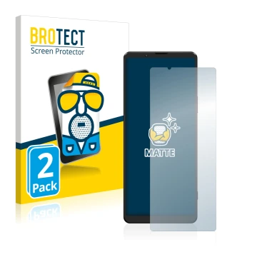 Front side of a product packaging with the brand logo BROTECT. Next to it is the device Sony Xperia 1 III shown with the corre