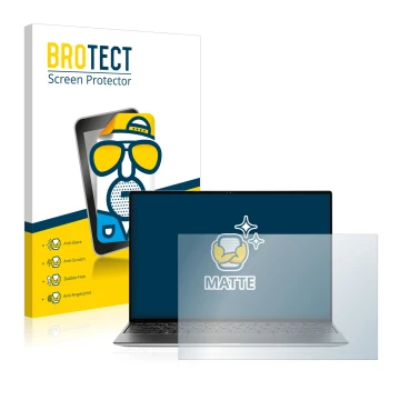 Front side of a product packaging with the brand logo BROTECT. Next to it is the device Dell XPS 13 9310 Non-touch shown with 