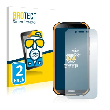 Front side of a product packaging with the brand logo BROTECT. Next to it is the device Doogee S40 Pro shown with the correspo