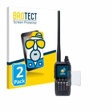 Front side of a product packaging with the brand logo BROTECT. Next to it is the device Yaesu FTA-550 shown with the correspon