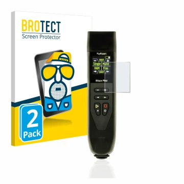 Front side of a product packaging with the brand logo BROTECT. Next to it is the device RigExpert Stick Pro shown with the cor