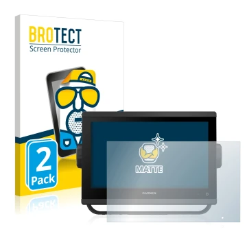 Front side of a product packaging with the brand logo BROTECT. Next to it is the device Garmin GPSMAP 923 shown with the corre